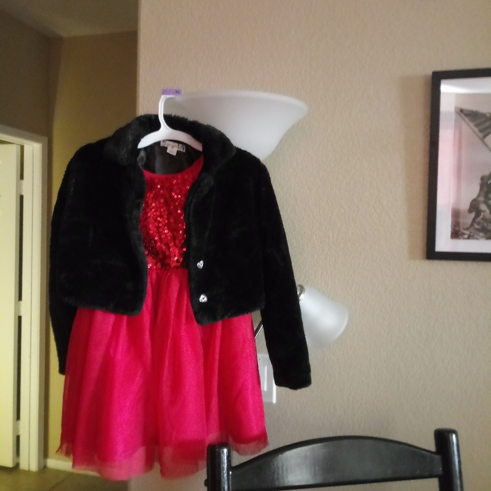 Little girls red dress with little black jacket